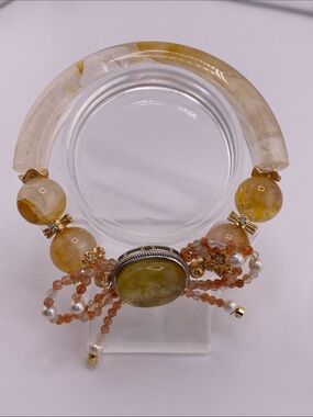 Golden Fire Quartz Half Bangle Bow Bracelet